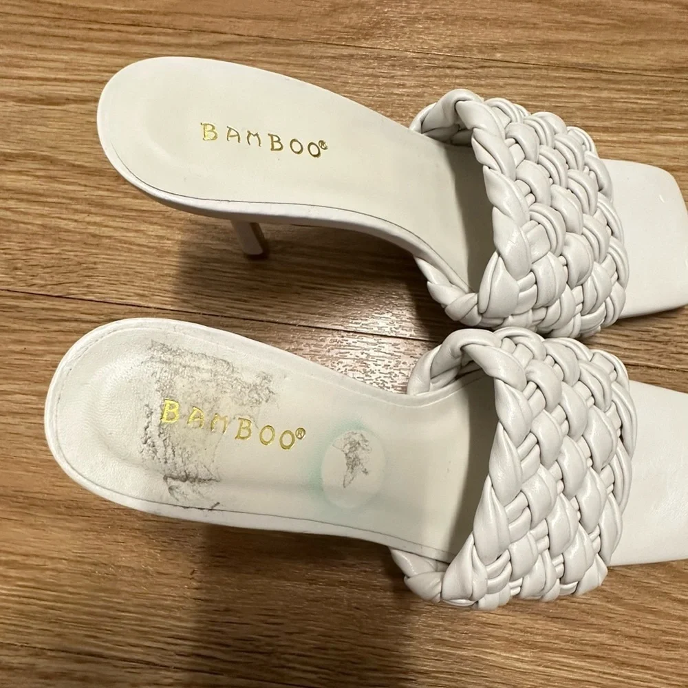 Bamboo braided off white sandals